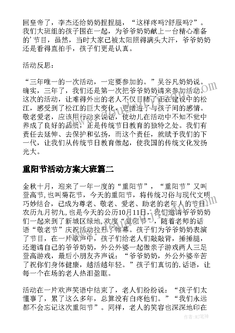 2023年重阳节活动方案大班(汇总8篇)