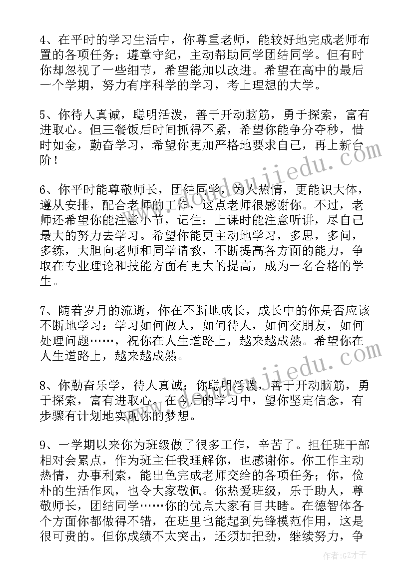 2023年高中三年班主任评语总结(实用5篇)