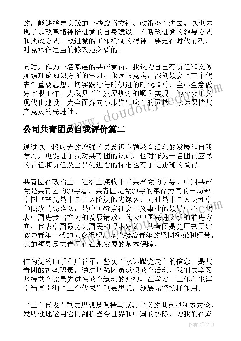 公司共青团员自我评价(模板5篇)