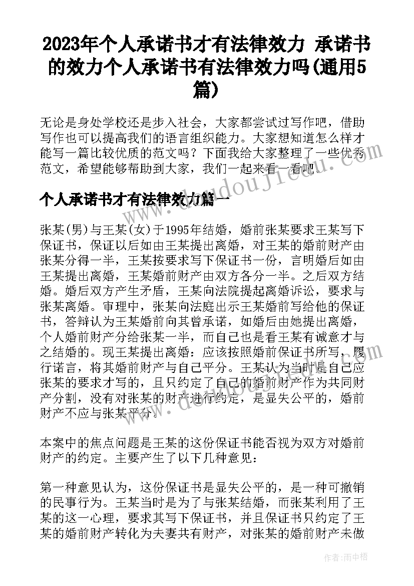 2023年个人承诺书才有法律效力 承诺书的效力个人承诺书有法律效力吗(通用5篇)