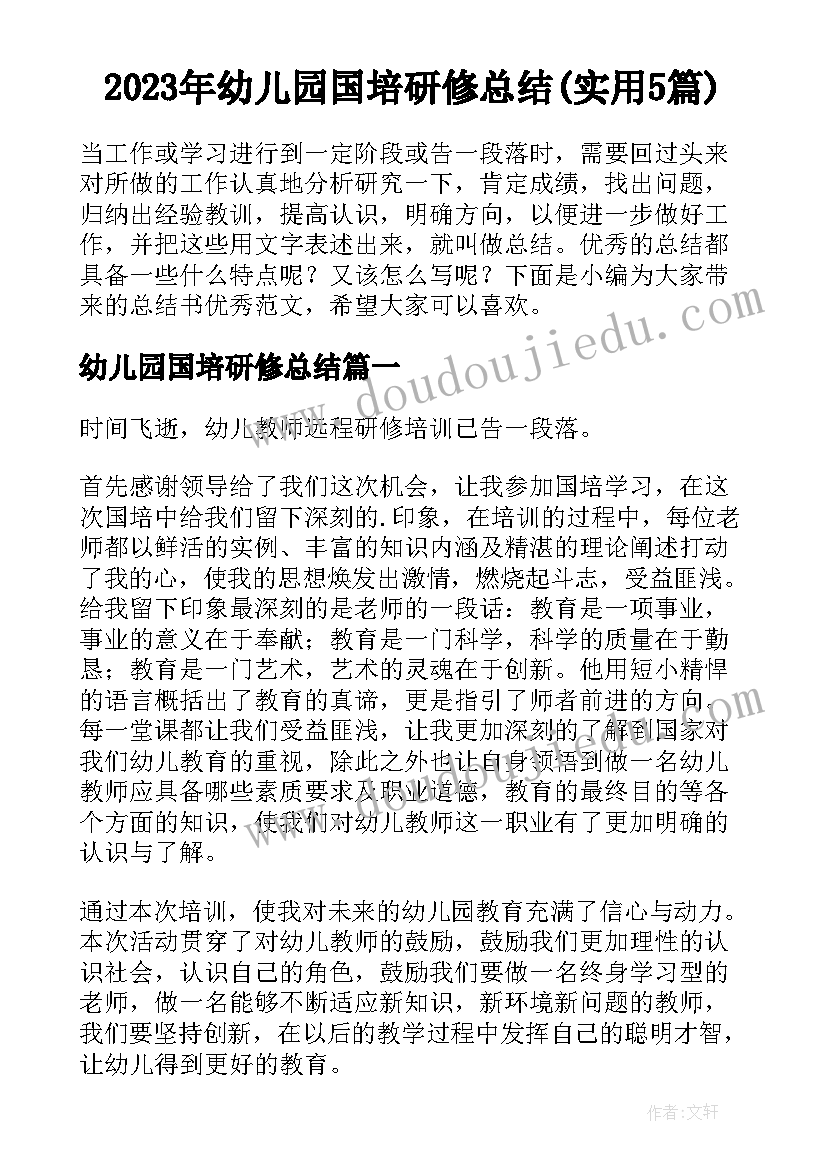 2023年幼儿园国培研修总结(实用5篇)