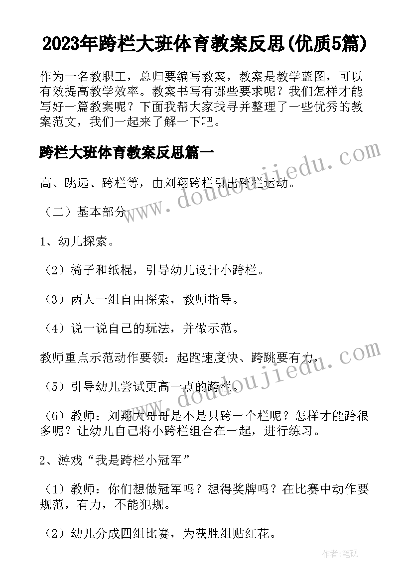 2023年跨栏大班体育教案反思(优质5篇)