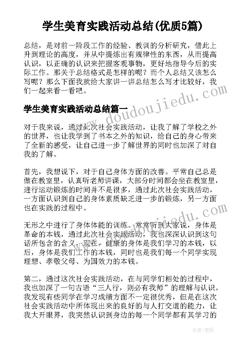 学生美育实践活动总结(优质5篇)