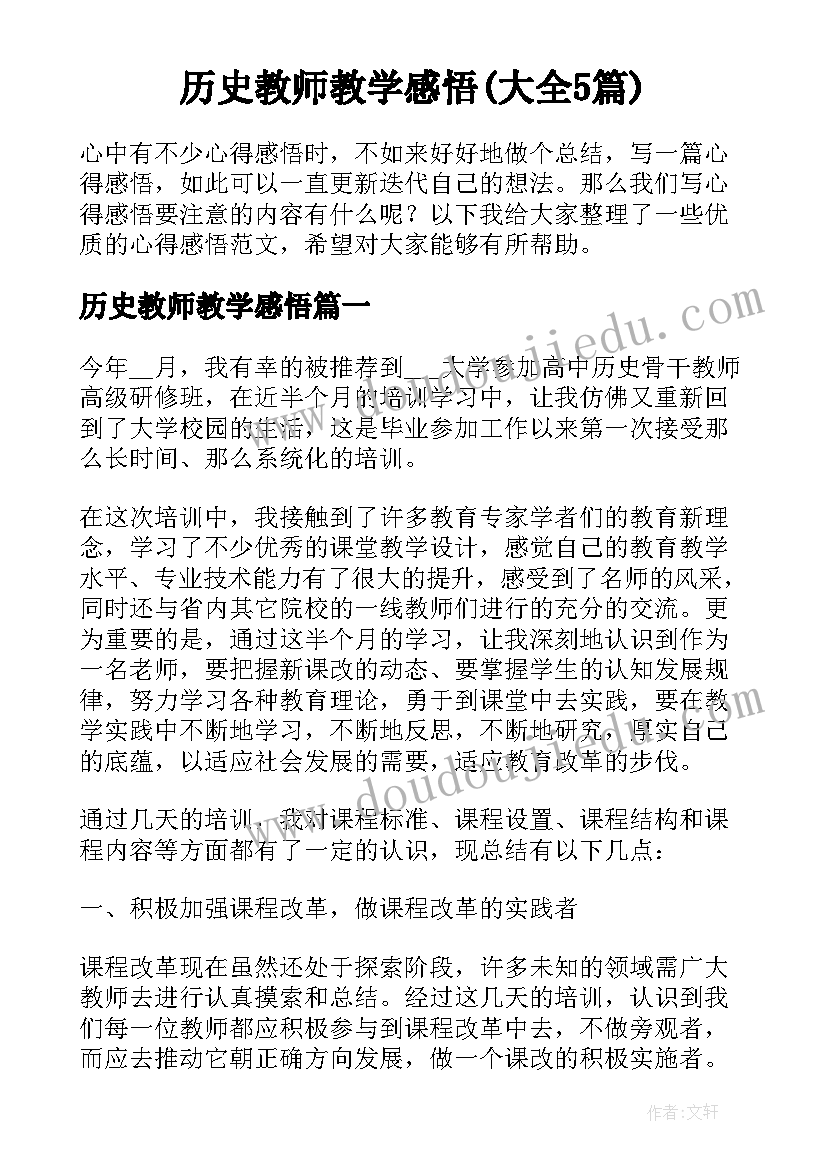 历史教师教学感悟(大全5篇)