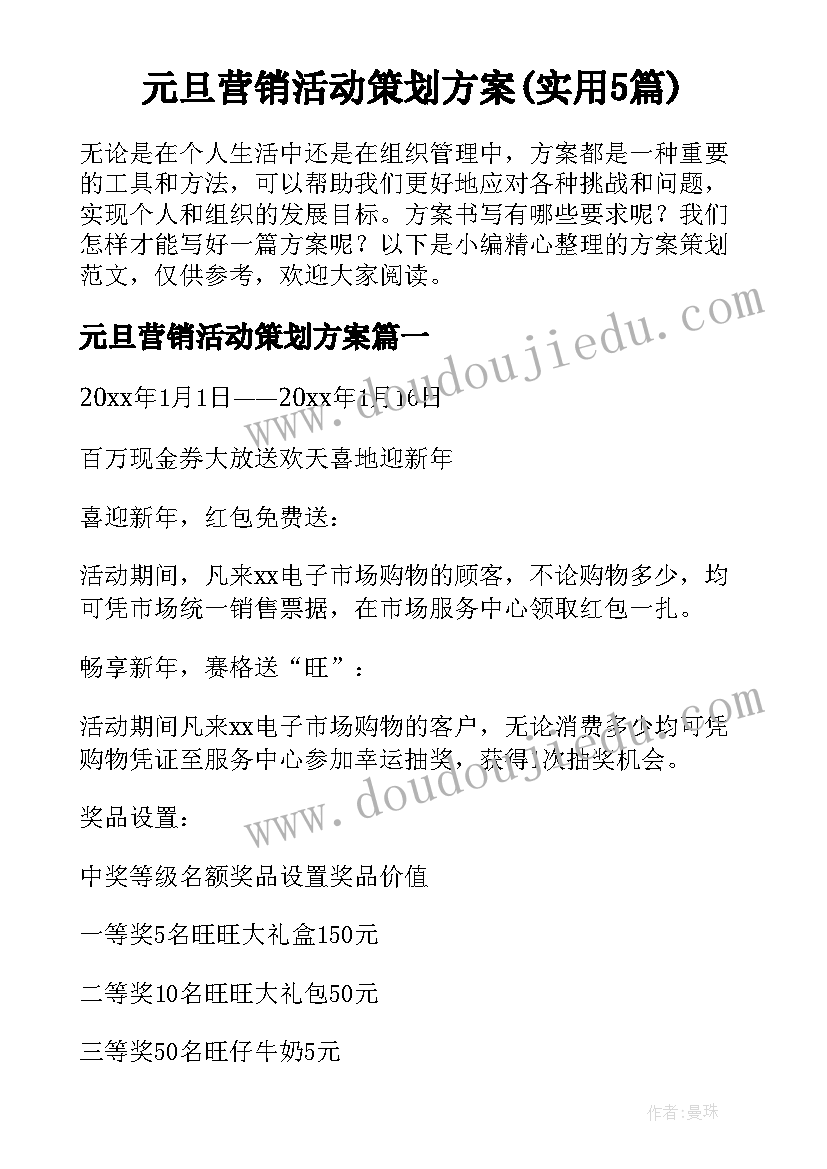 元旦营销活动策划方案(实用5篇)