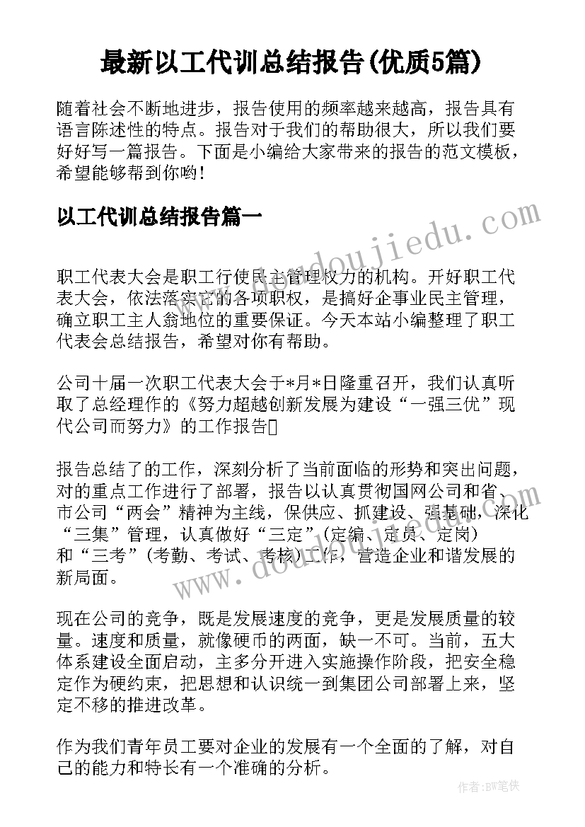 最新以工代训总结报告(优质5篇)