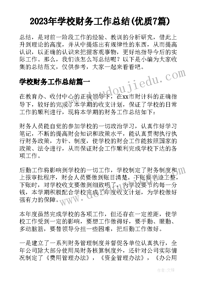 2023年学校财务工作总结(优质7篇)