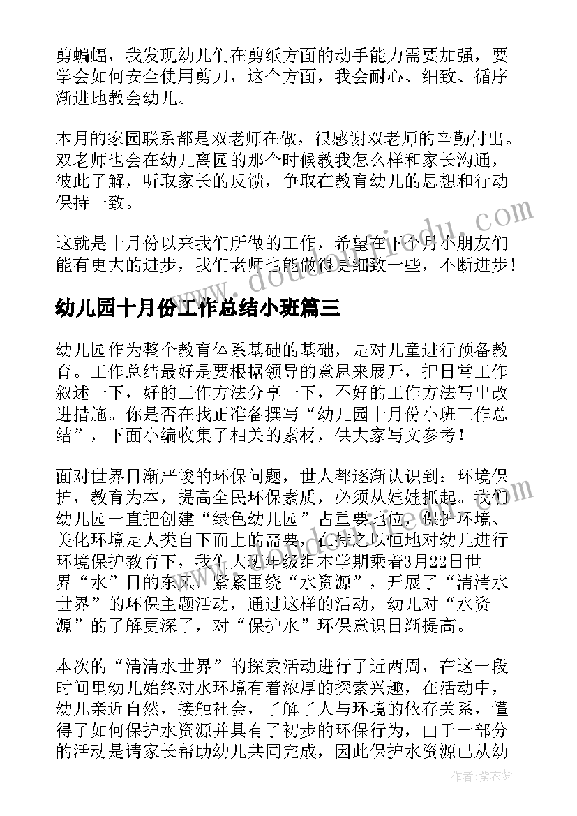 最新幼儿园十月份工作总结小班(精选5篇)