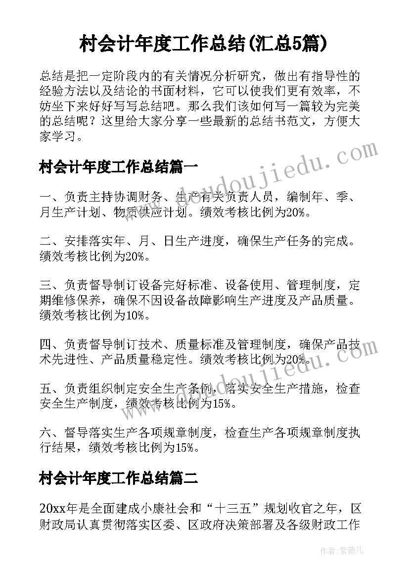 村会计年度工作总结(汇总5篇)