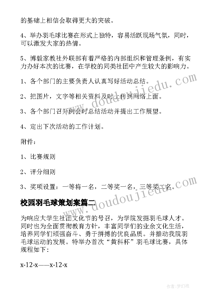 校园羽毛球策划案(优质5篇)