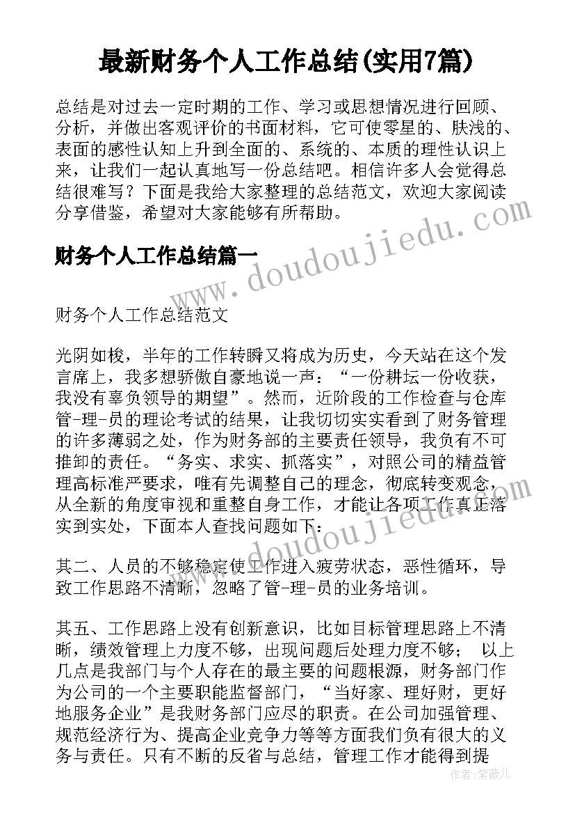 最新财务个人工作总结(实用7篇)