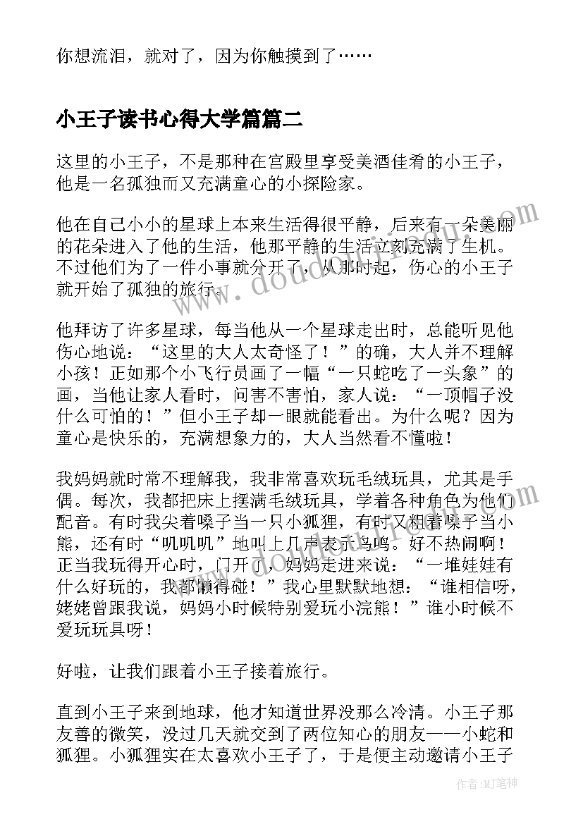 最新小王子读书心得大学篇(模板5篇)