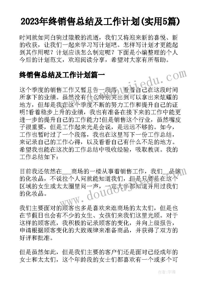 2023年终销售总结及工作计划(实用5篇)