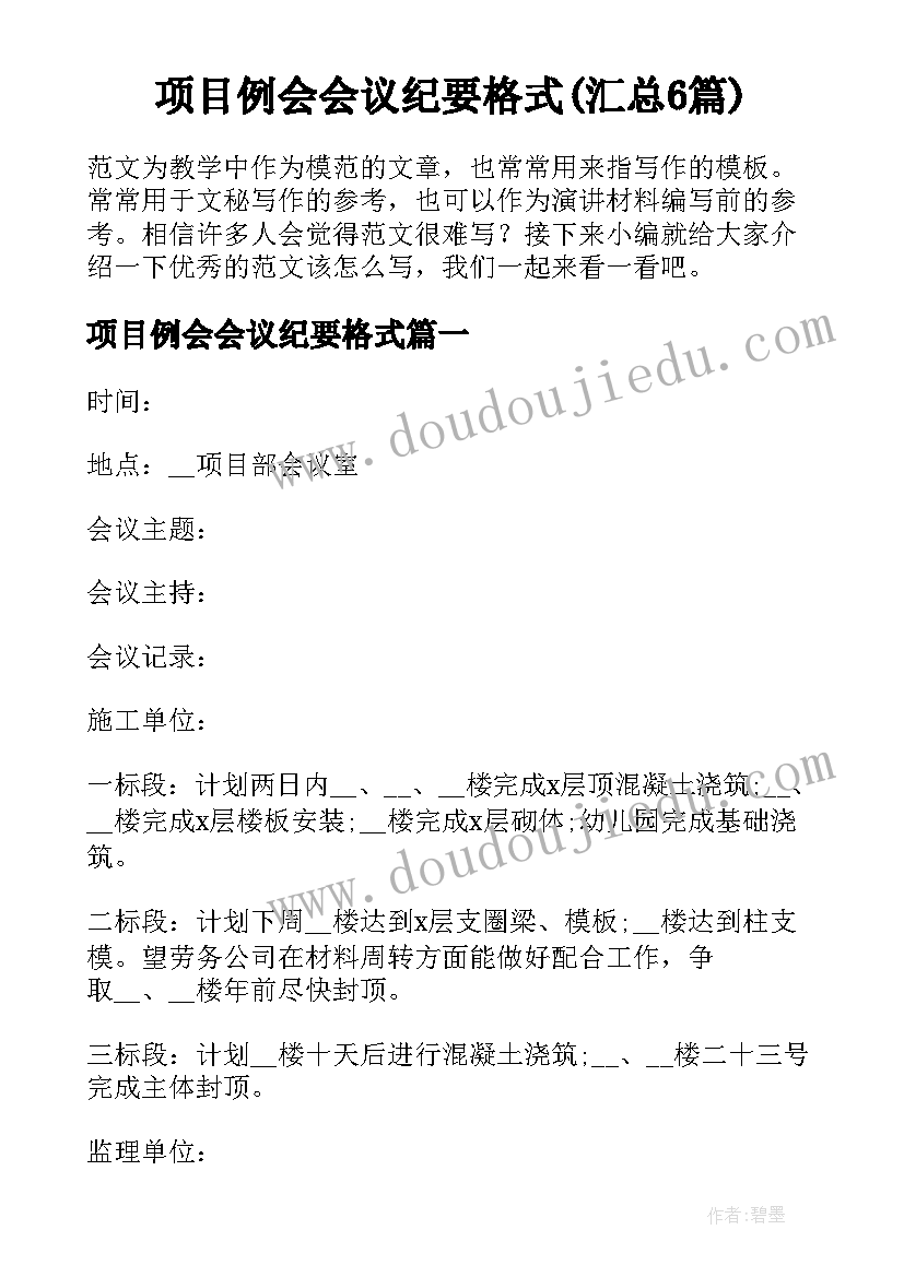 项目例会会议纪要格式(汇总6篇)