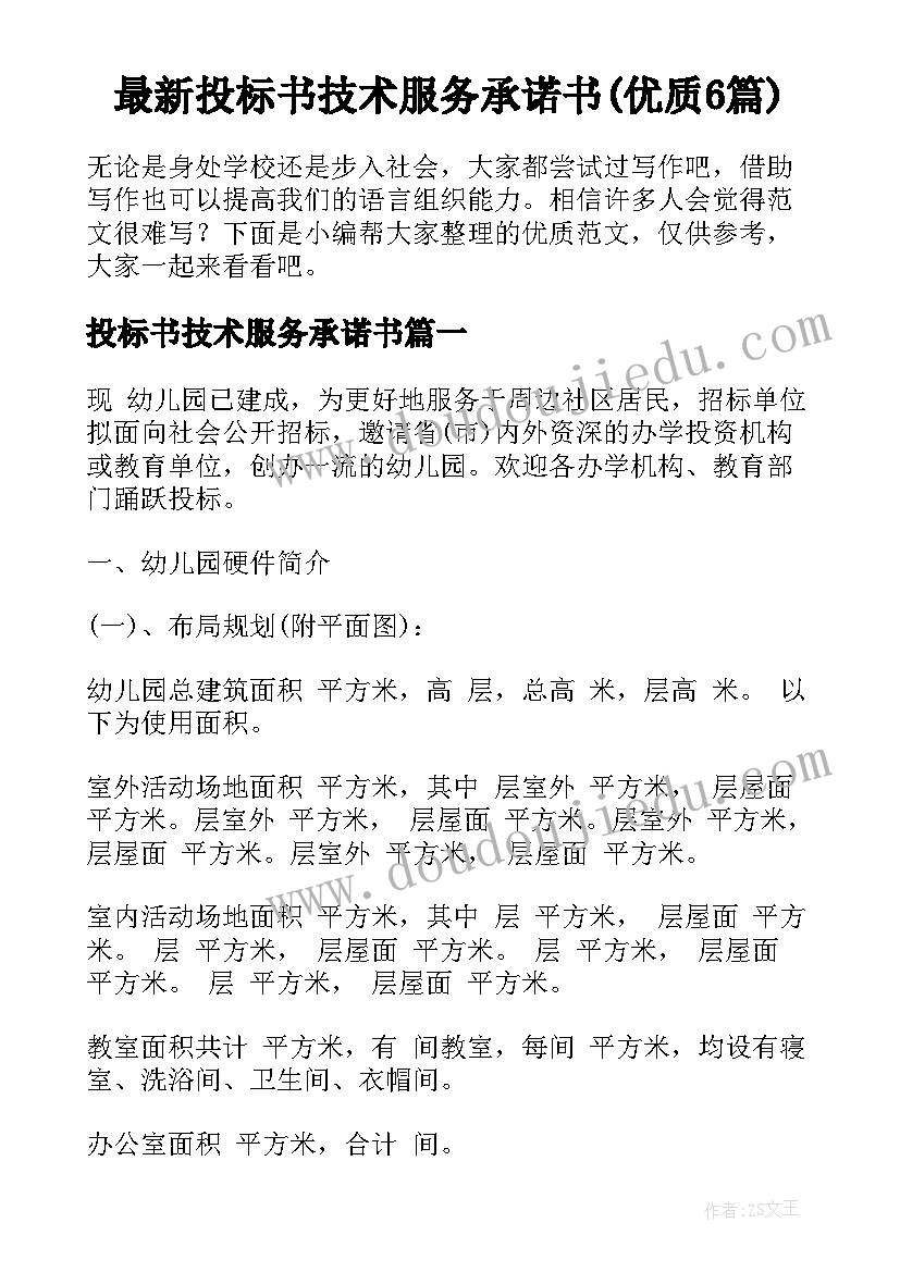 最新投标书技术服务承诺书(优质6篇)