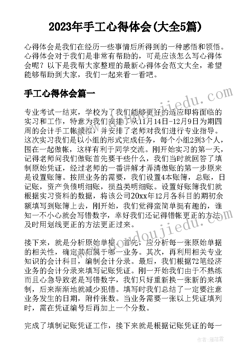 2023年手工心得体会(大全5篇)