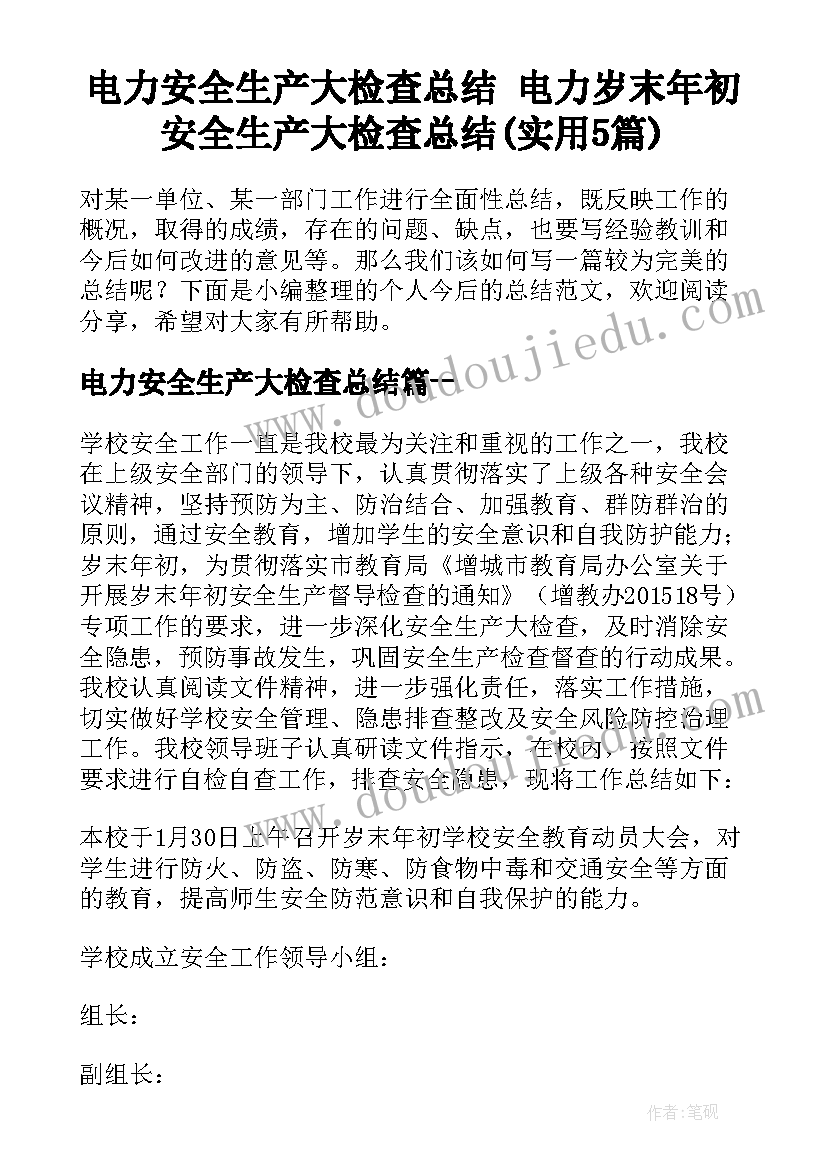 电力安全生产大检查总结 电力岁末年初安全生产大检查总结(实用5篇)