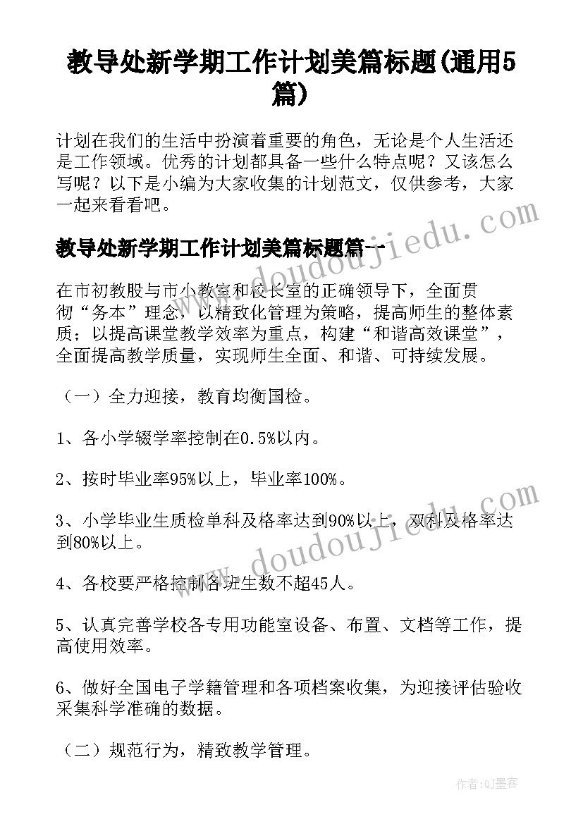 教导处新学期工作计划美篇标题(通用5篇)