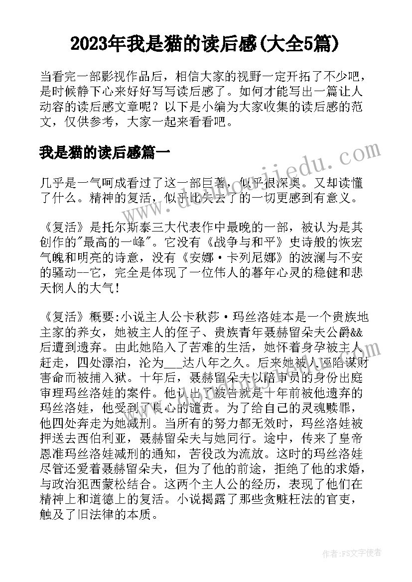 2023年我是猫的读后感(大全5篇)