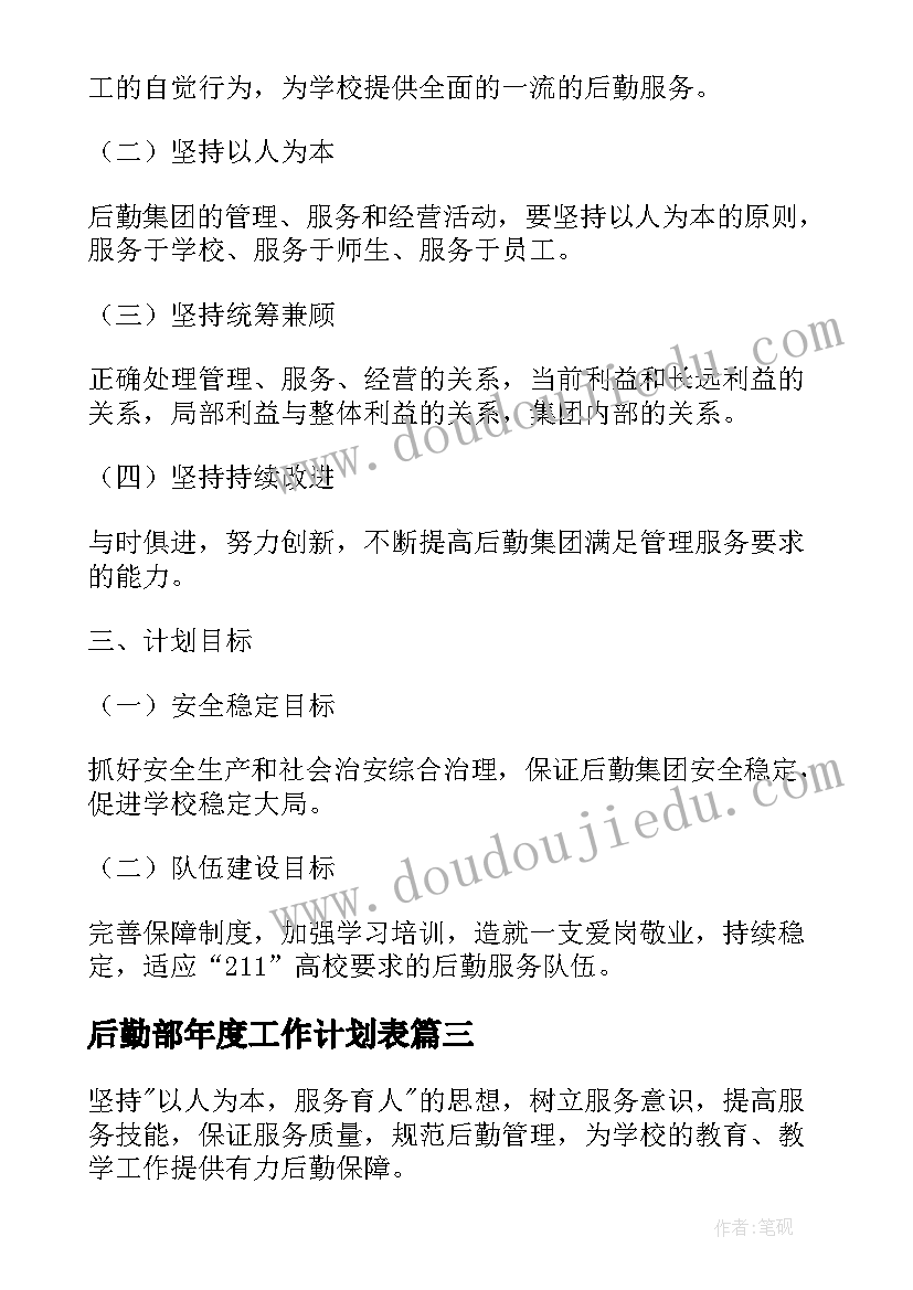 后勤部年度工作计划表(通用5篇)