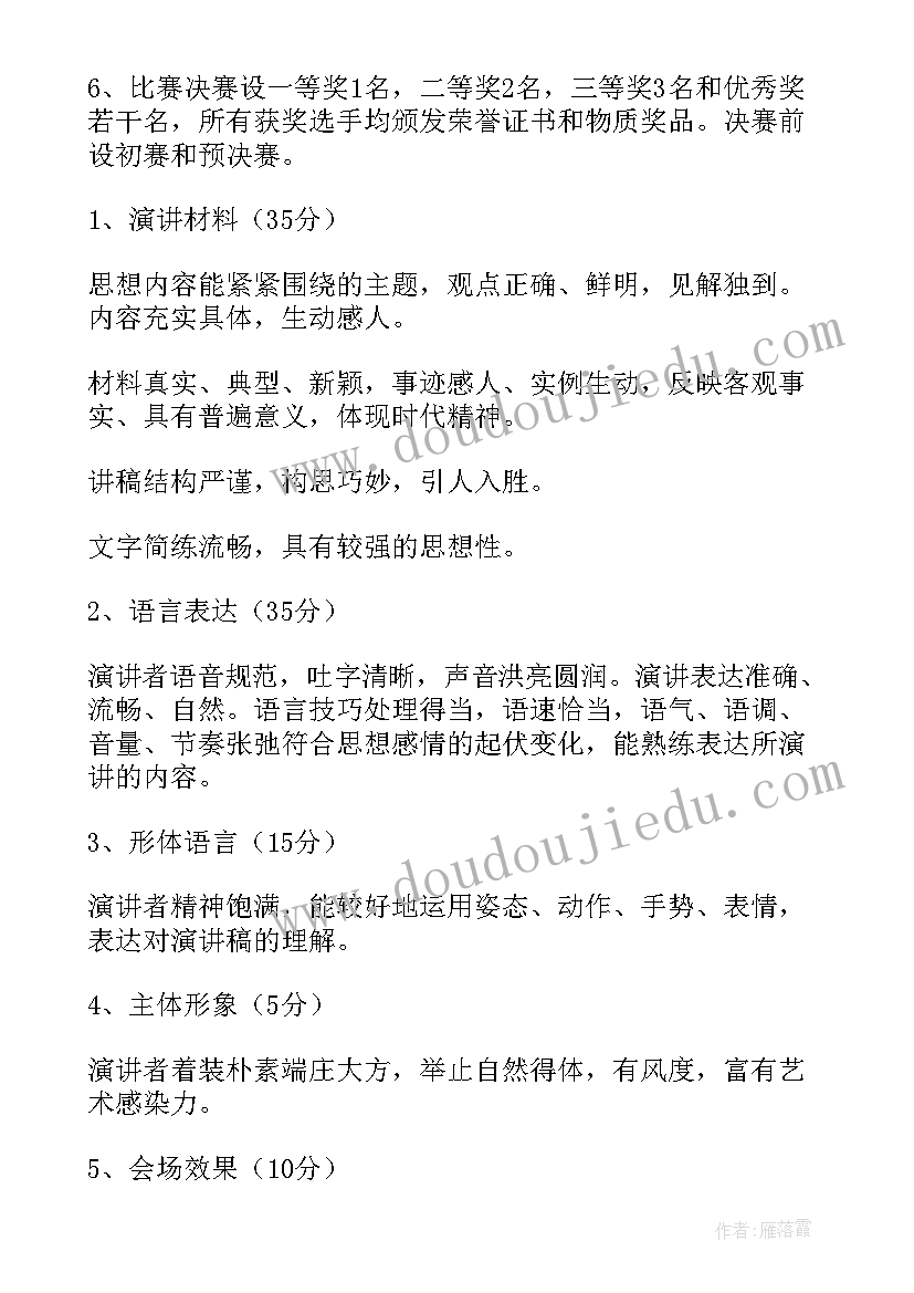 最新英语演讲比赛评分标准及评分细则 演讲比赛评分标准(实用5篇)