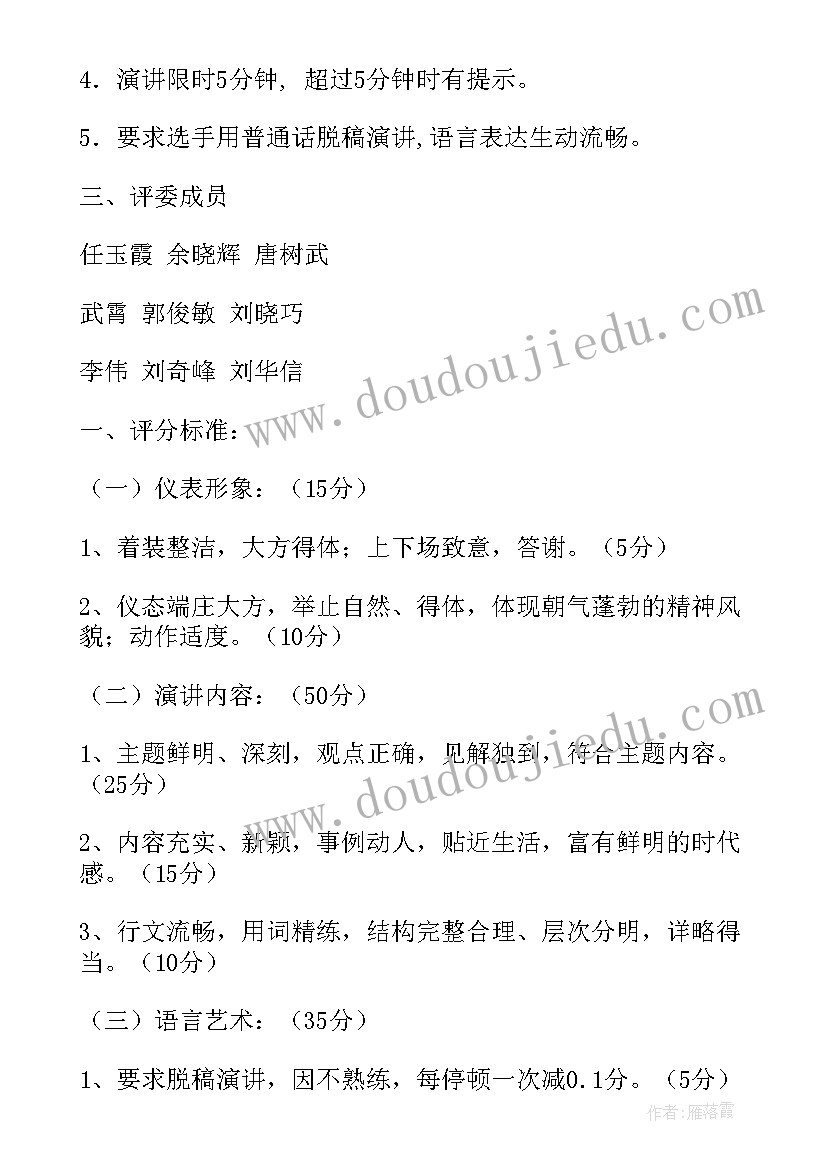 最新英语演讲比赛评分标准及评分细则 演讲比赛评分标准(实用5篇)