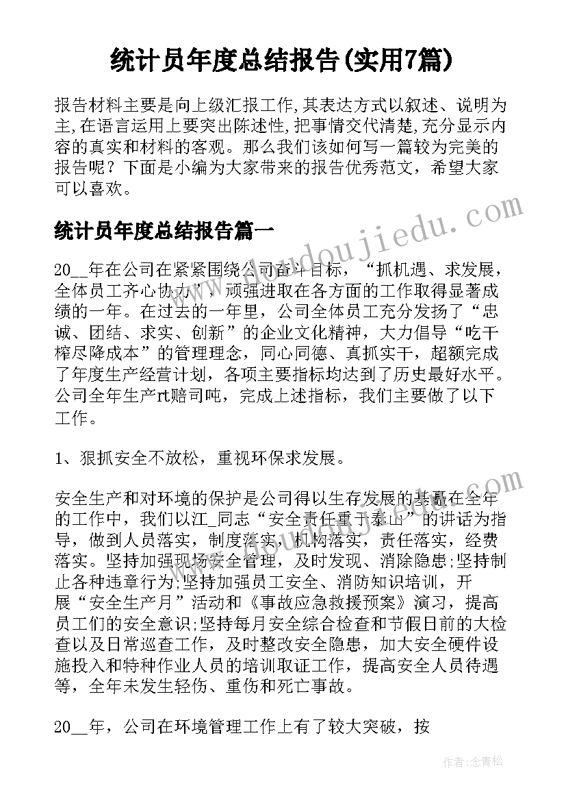 统计员年度总结报告(实用7篇)