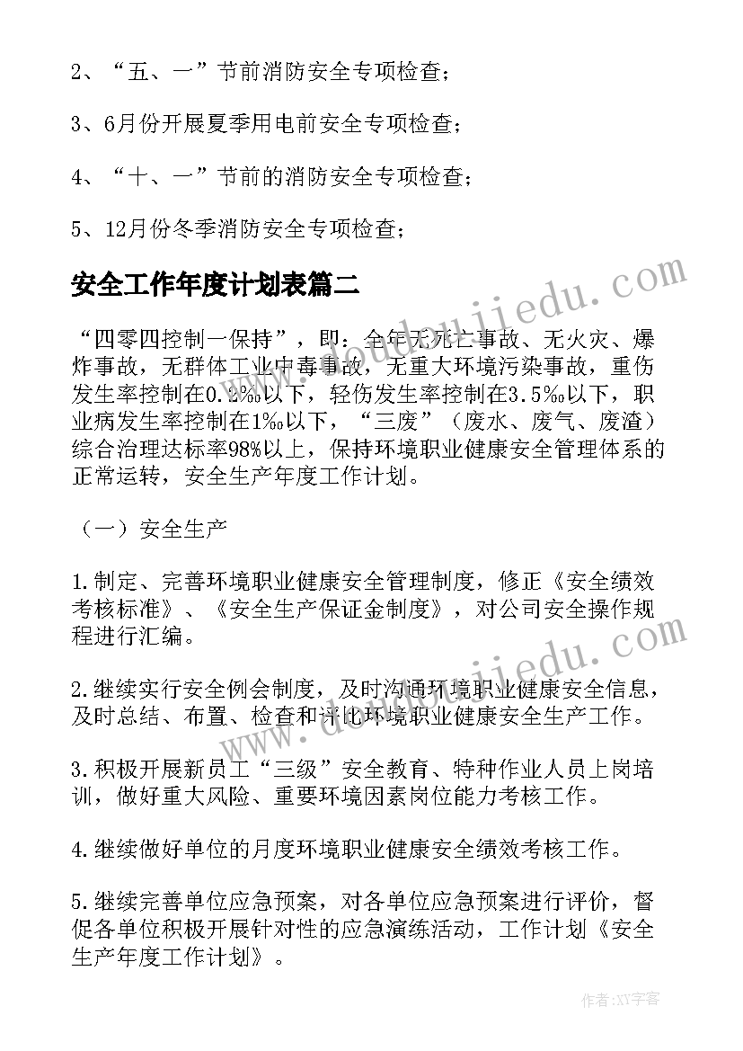 2023年安全工作年度计划表 安全年度工作计划(大全8篇)