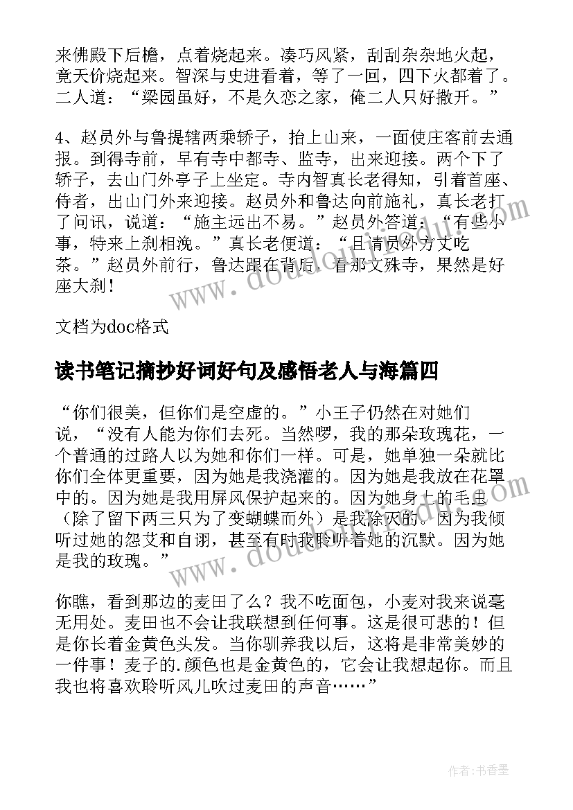 读书笔记摘抄好词好句及感悟老人与海(大全9篇)