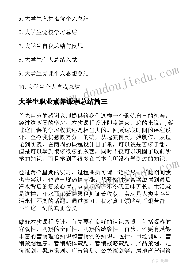 2023年大学生职业素养课程总结(优质5篇)