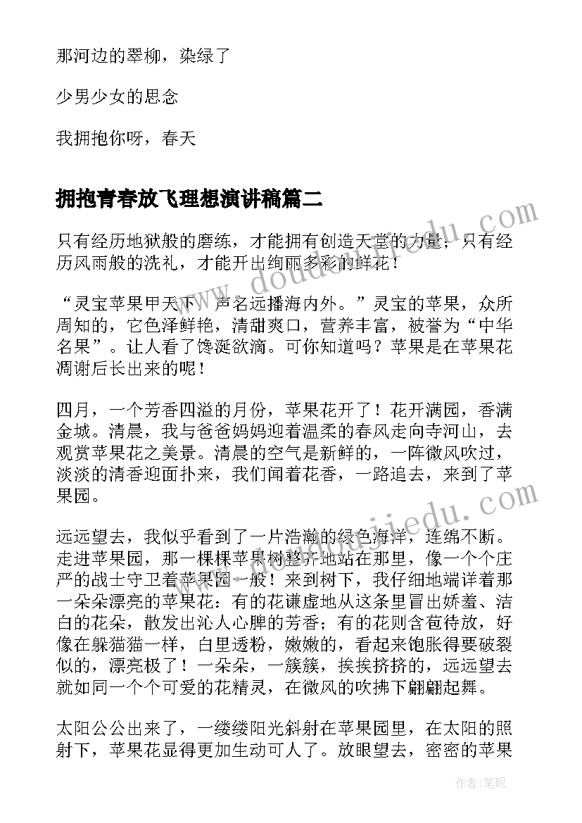 拥抱青春放飞理想演讲稿(大全5篇)