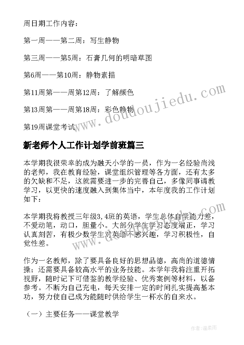 新老师个人工作计划学前班(模板6篇)