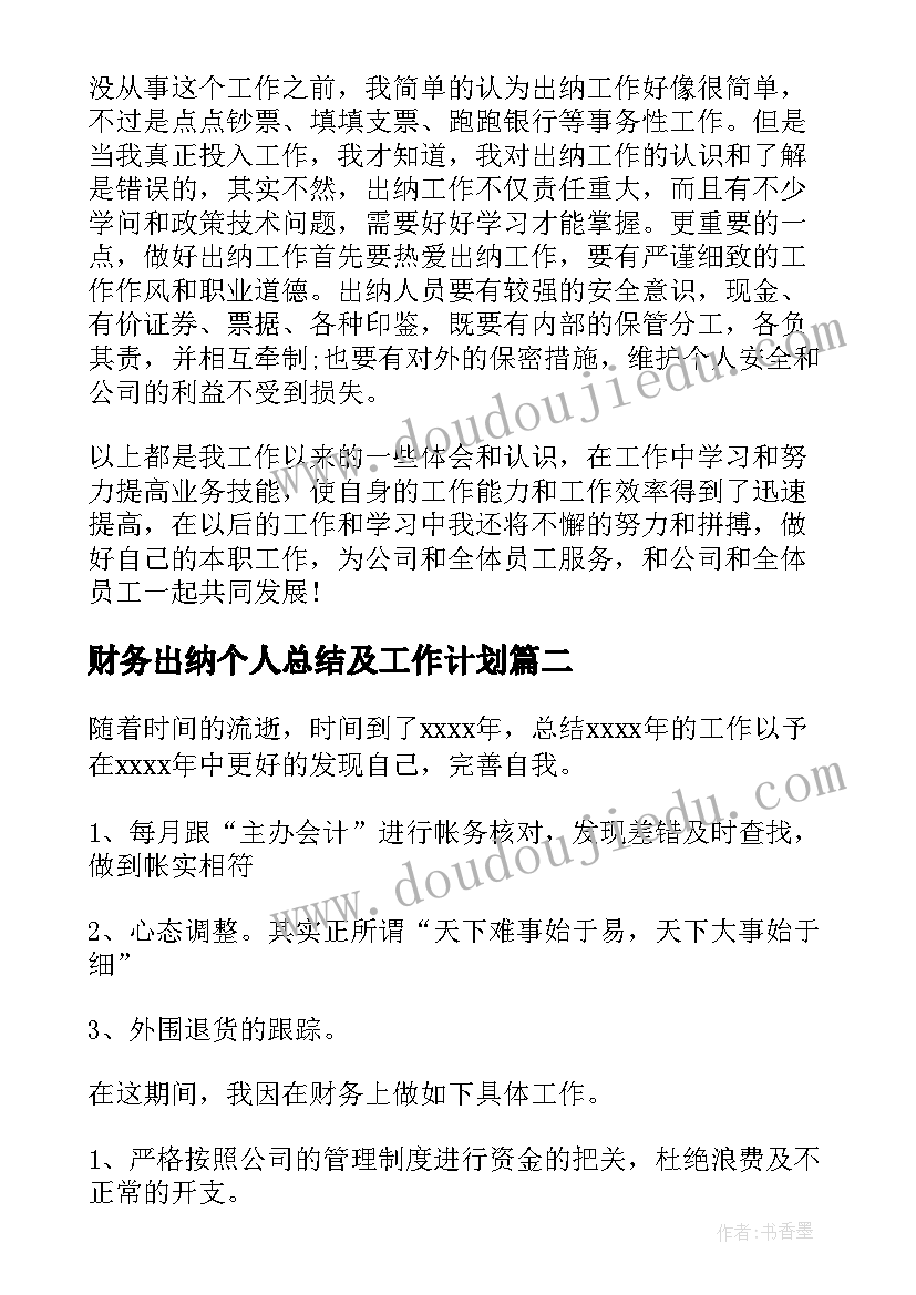 2023年财务出纳个人总结及工作计划(大全5篇)