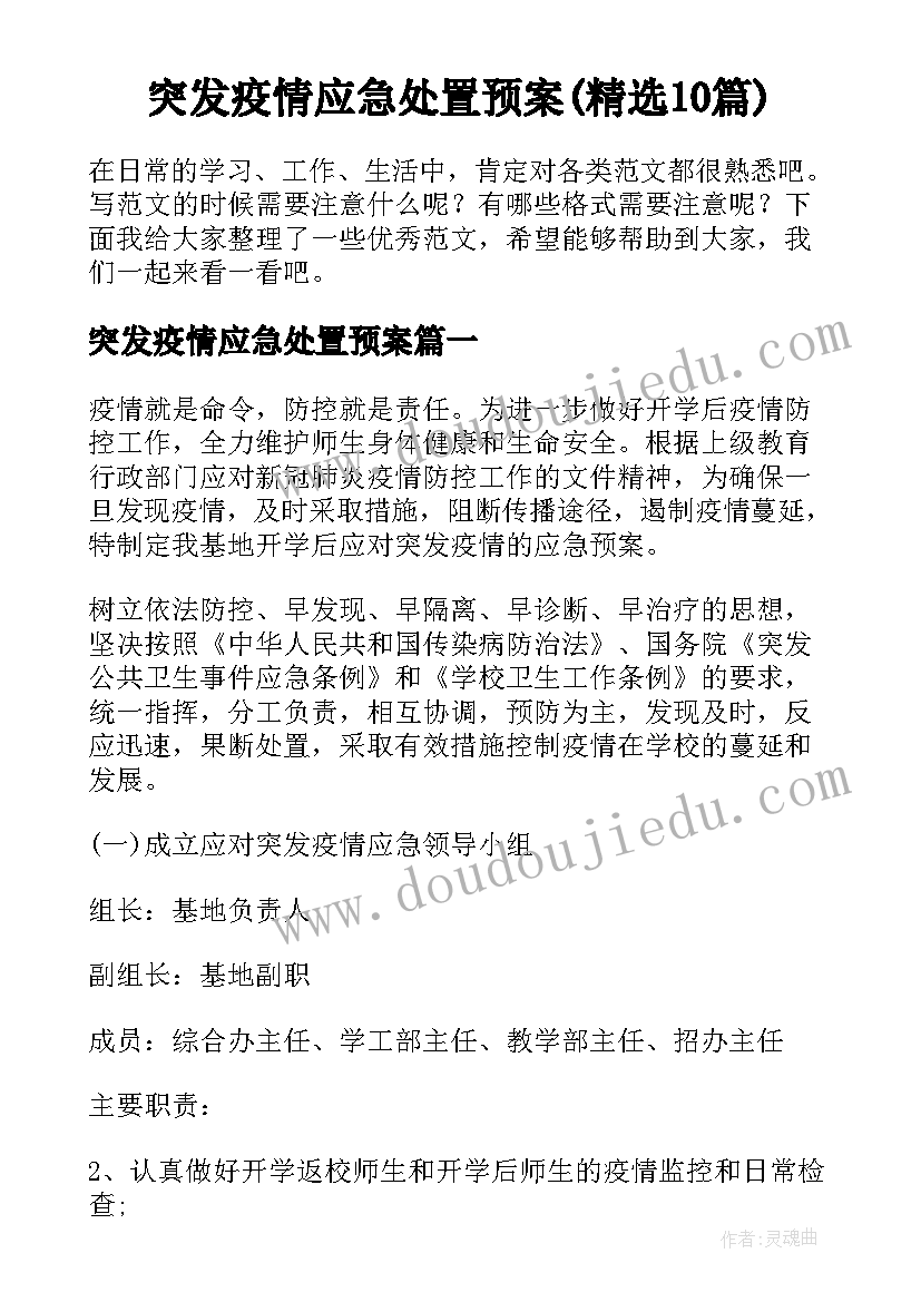 突发疫情应急处置预案(精选10篇)