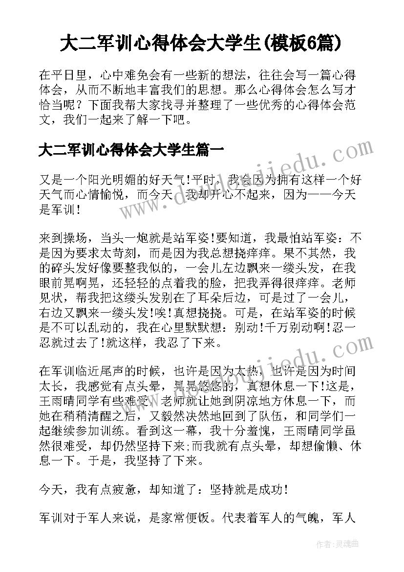 大二军训心得体会大学生(模板6篇)