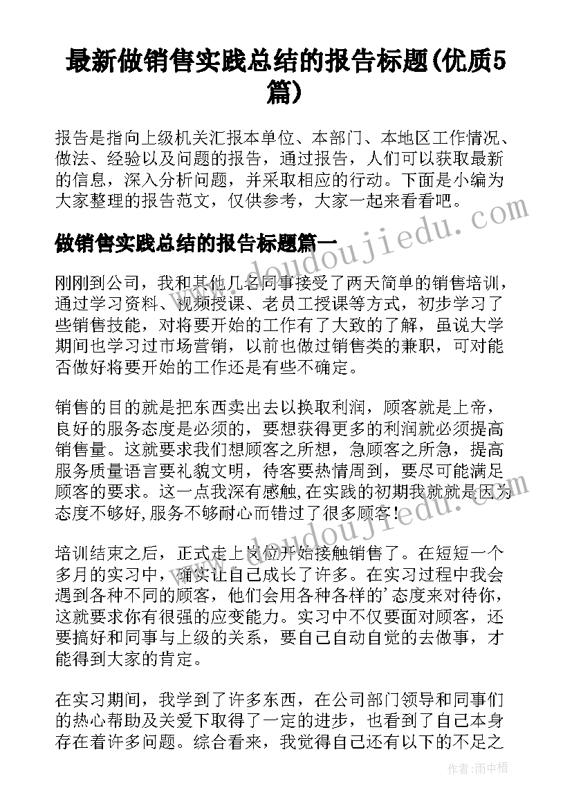 最新做销售实践总结的报告标题(优质5篇)