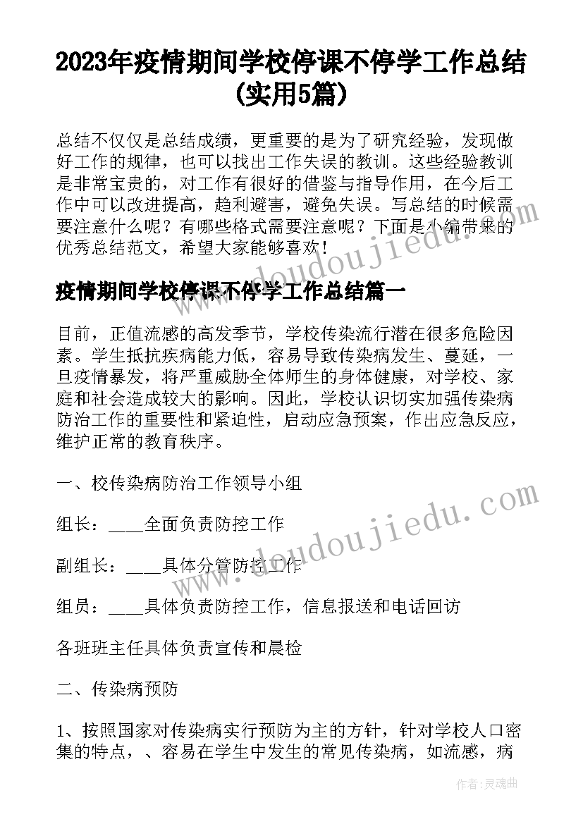 2023年疫情期间学校停课不停学工作总结(实用5篇)