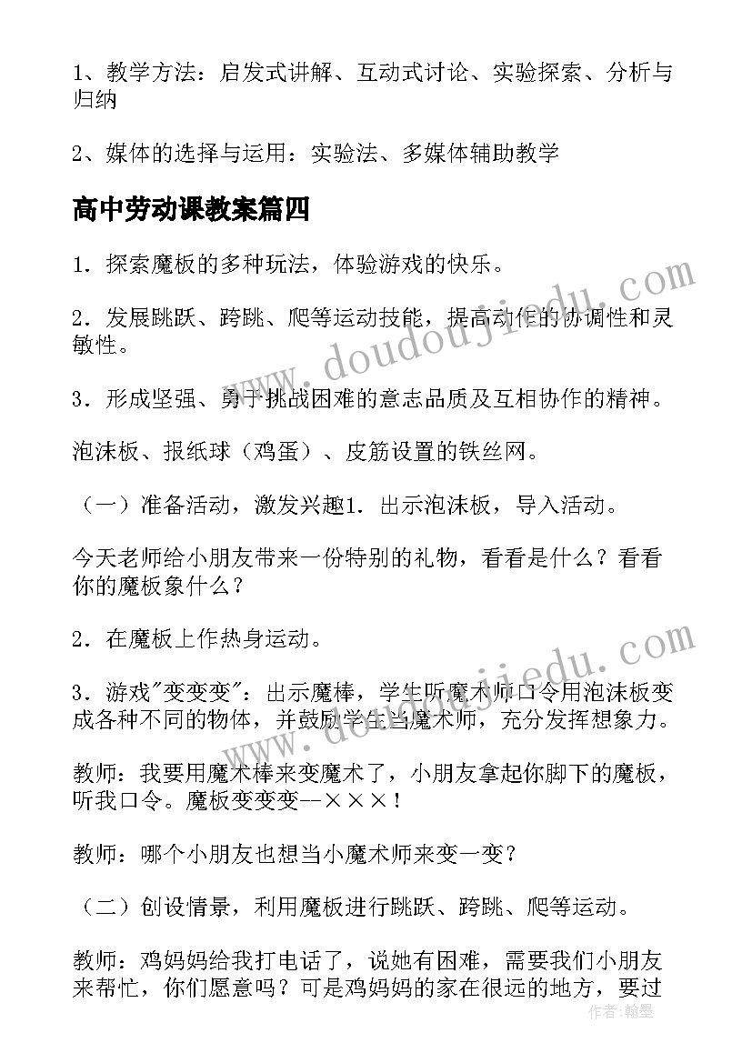 2023年高中劳动课教案(模板8篇)