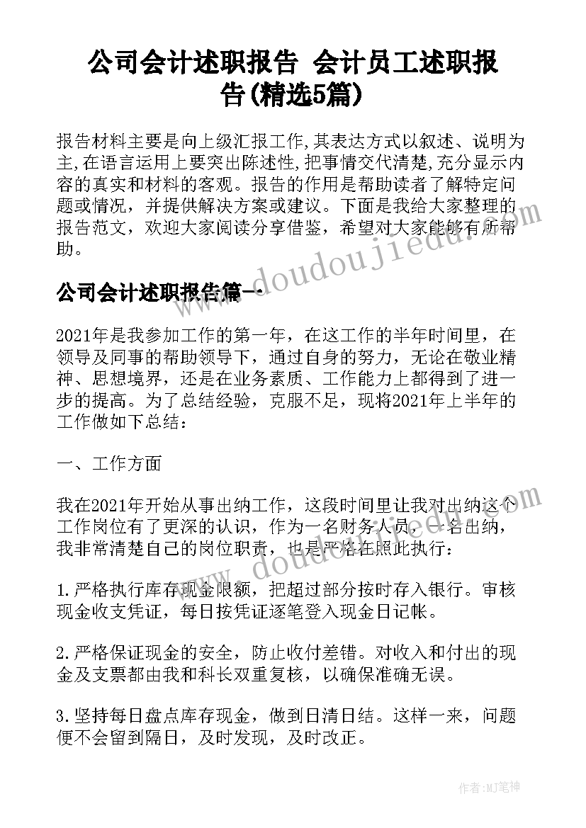 公司会计述职报告 会计员工述职报告(精选5篇)