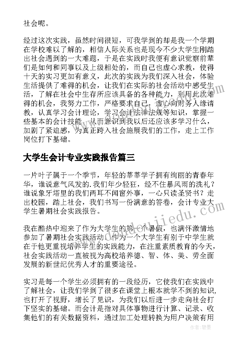 2023年大学生会计专业实践报告 会计学大学生暑期实践报告(精选5篇)