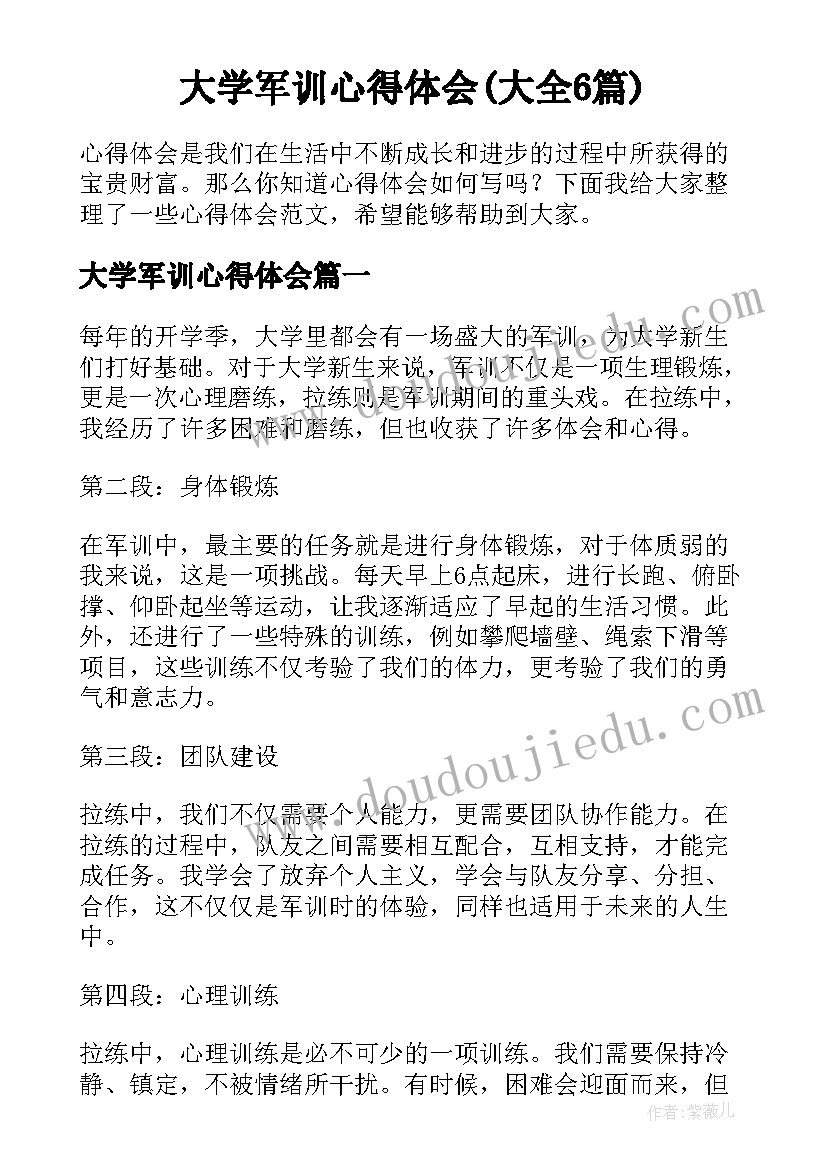 大学军训心得体会(大全6篇)