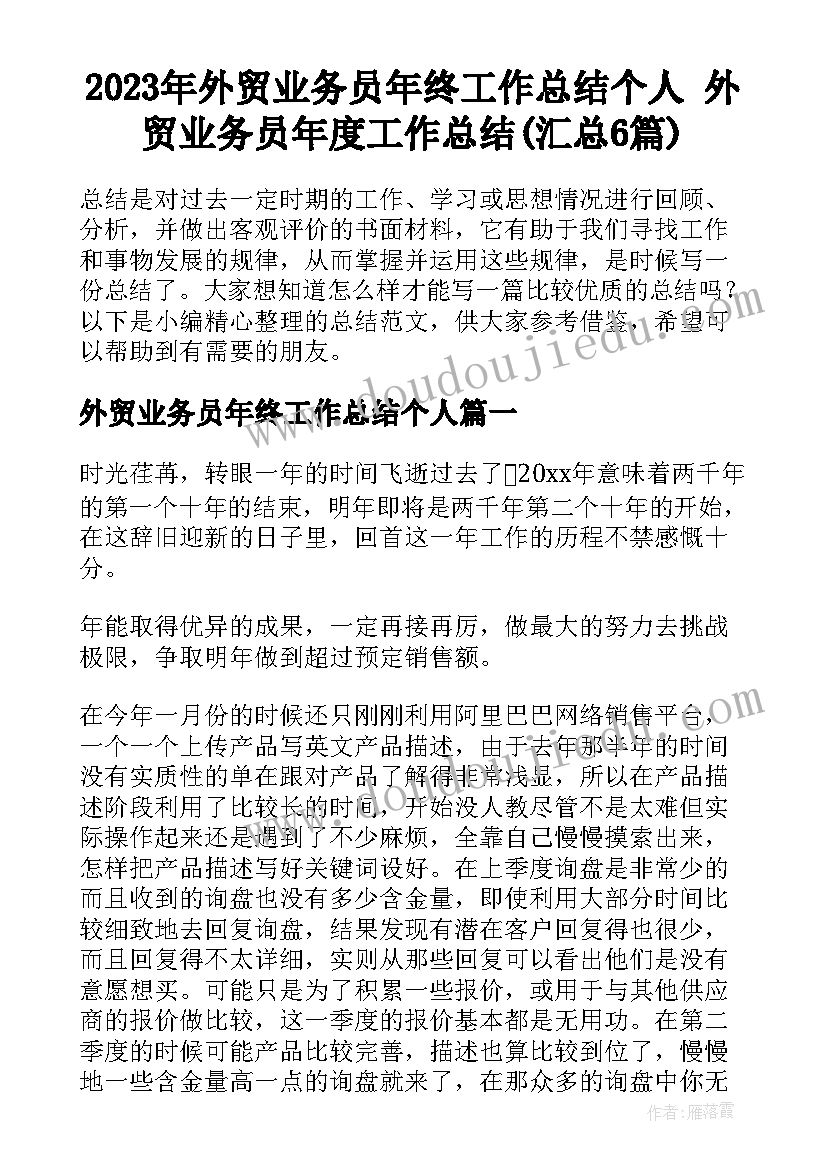 2023年外贸业务员年终工作总结个人 外贸业务员年度工作总结(汇总6篇)