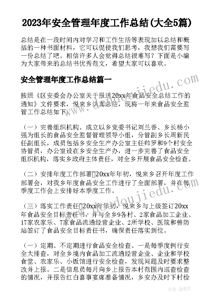 2023年安全管理年度工作总结(大全5篇)