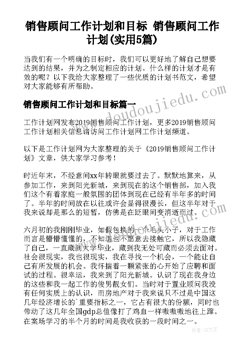 销售顾问工作计划和目标 销售顾问工作计划(实用5篇)