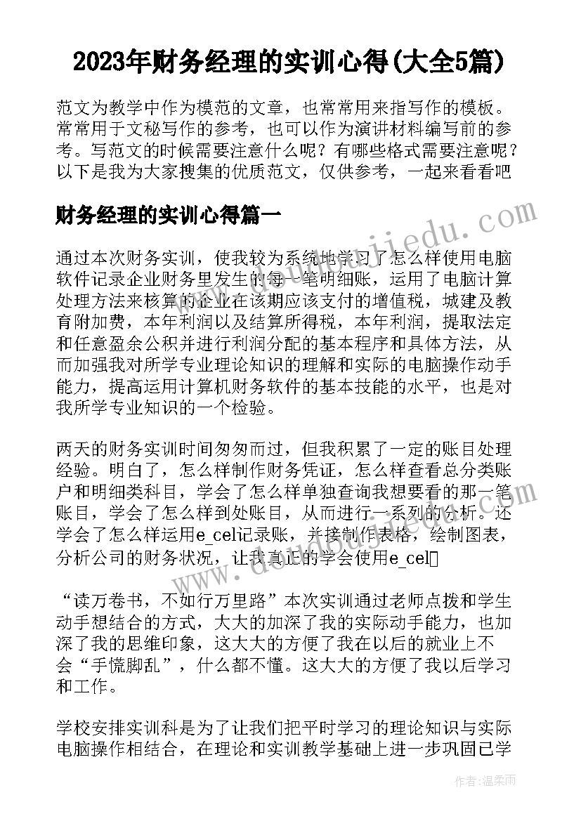 2023年财务经理的实训心得(大全5篇)