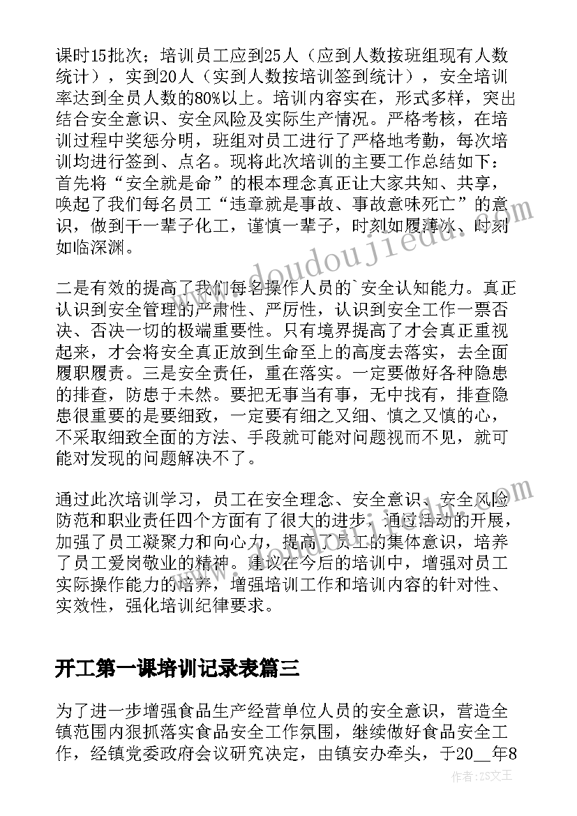 2023年开工第一课培训记录表 开工第一课安全培训总结(精选5篇)