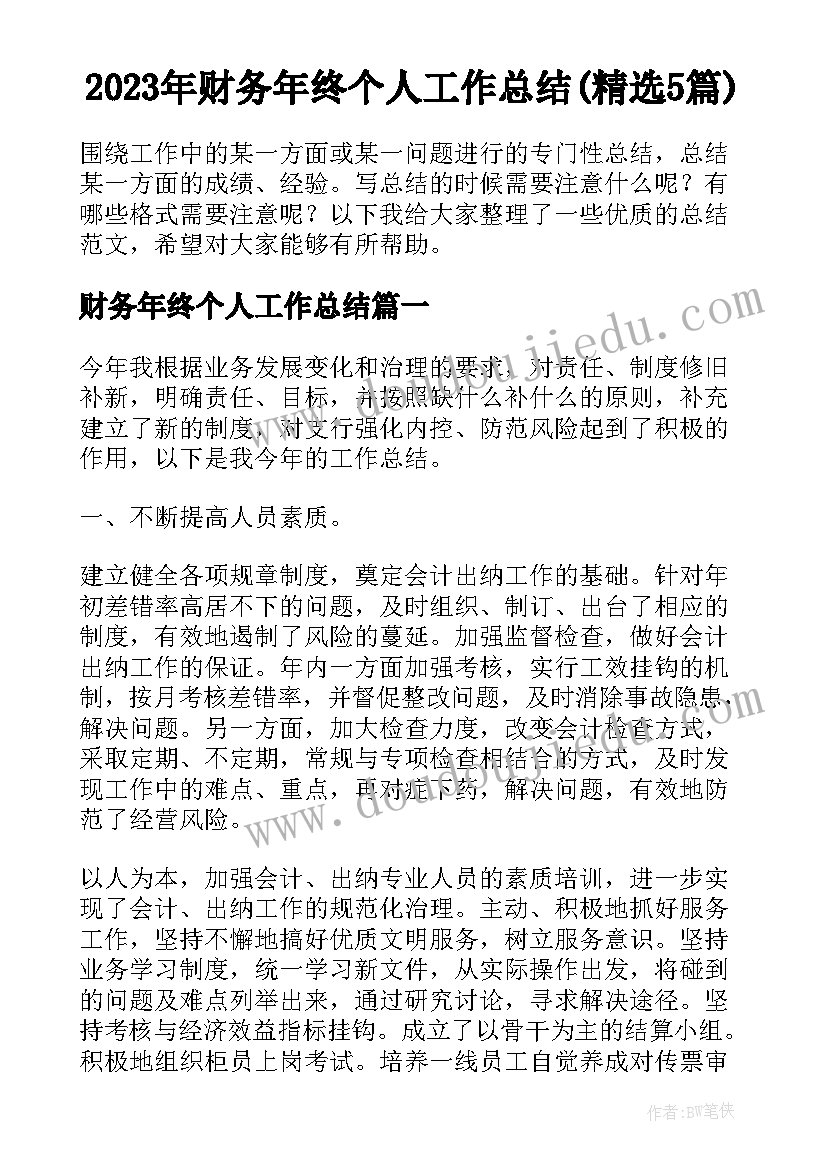 2023年财务年终个人工作总结(精选5篇)