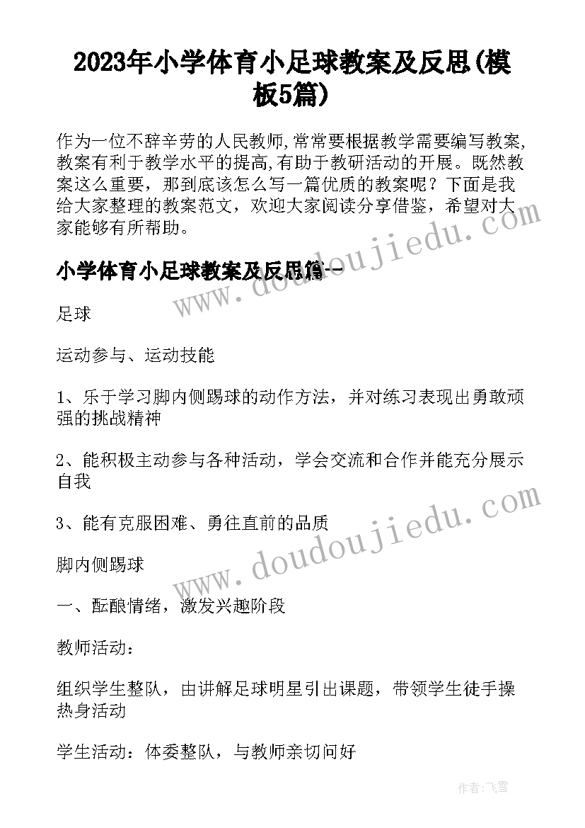 2023年小学体育小足球教案及反思(模板5篇)