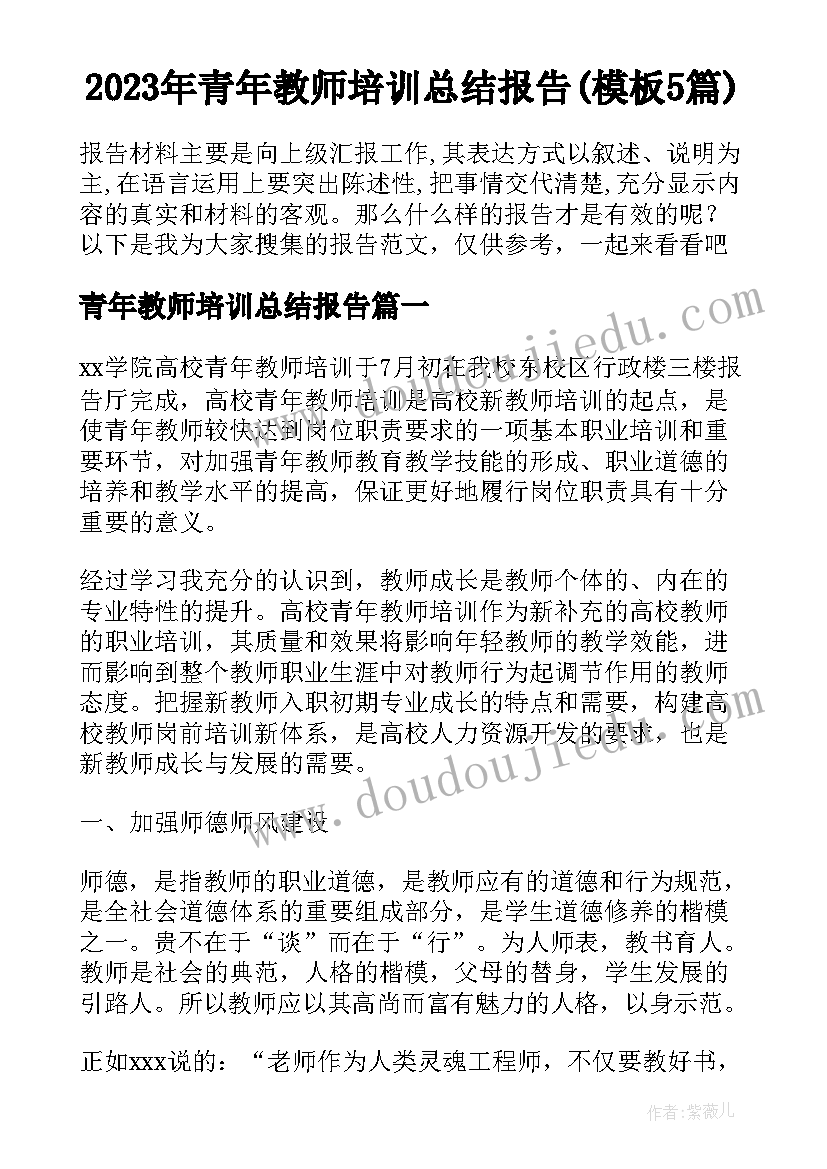 2023年青年教师培训总结报告(模板5篇)