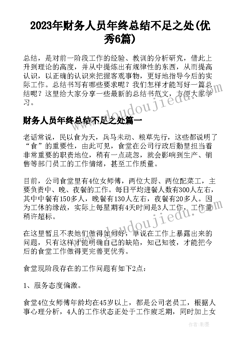 2023年财务人员年终总结不足之处(优秀6篇)